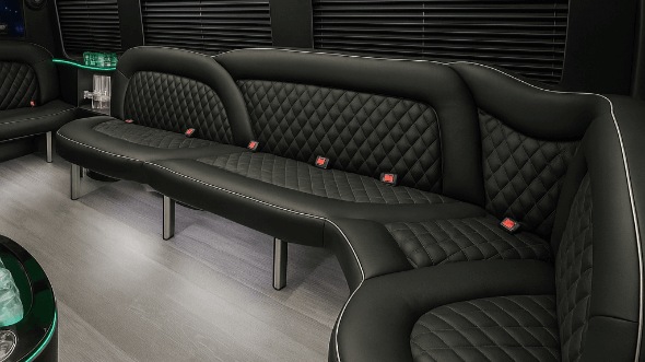 Interior of Charter Bus Company Garland's 18 Passenger Party Bus in Garland