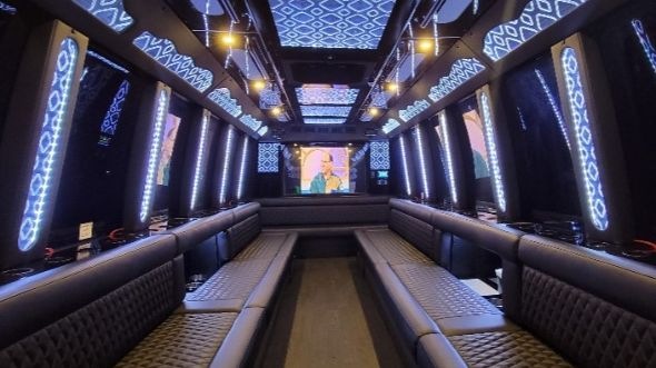 Interior of Charter Bus Company Irving's 20 Passenger Party Bus in Irving