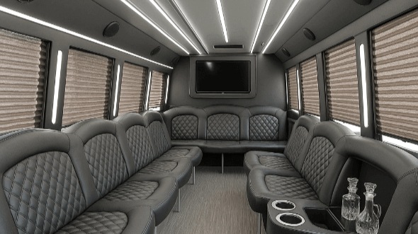 Interior of Charter Bus Company Plano's 28 Passenger Party Bus in Plano