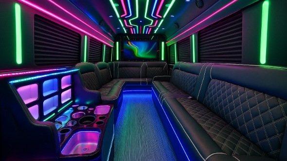 Interior of Charter Bus Company Rowlett's 28 Passenger Party Bus in Rowlett