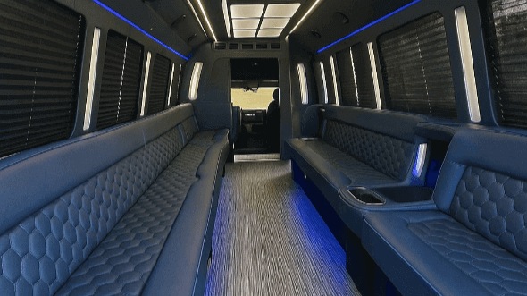 Interior of Charter Bus Company Plano's 30 Passenger Party Bus in Plano
