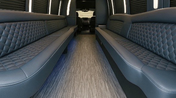 Interior of Charter Bus Company Garland's 50 Passenger Party Bus in Garland