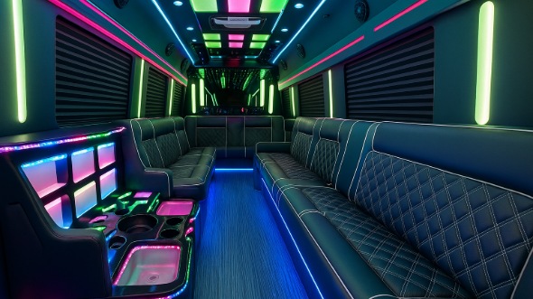 Interior of Charter Bus Company McKinney's 50 Passenger Party Bus in McKinney